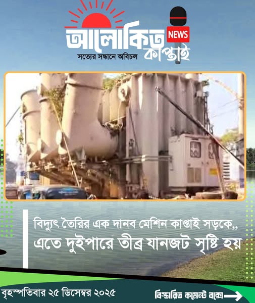 বিদ্যুৎ তৈরির এক দানব মেশিন কাপ্তাই সড়কে,, এতে দুইপারে তীব্র যানজট সৃষ্টি হয়